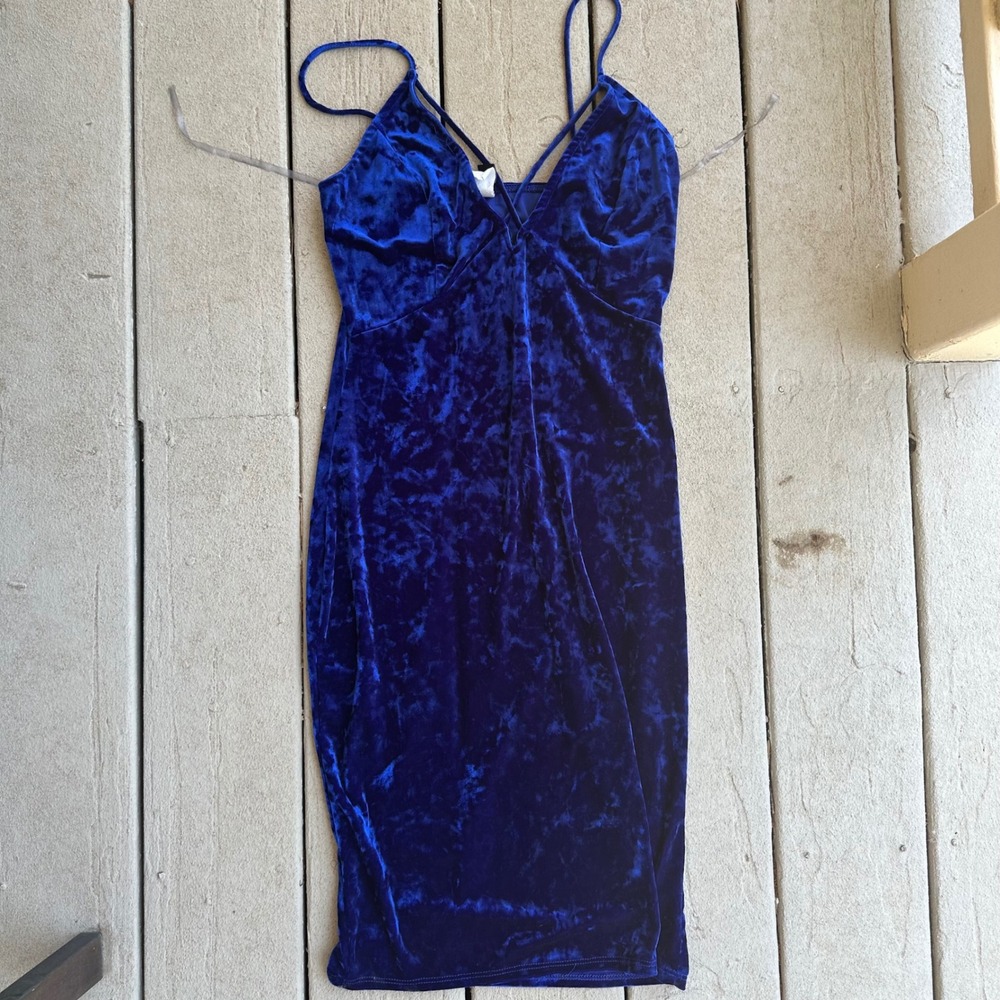 Windsor Velvet Bodycon Dress Party Cocktail Mini Blue Dress Size S‎